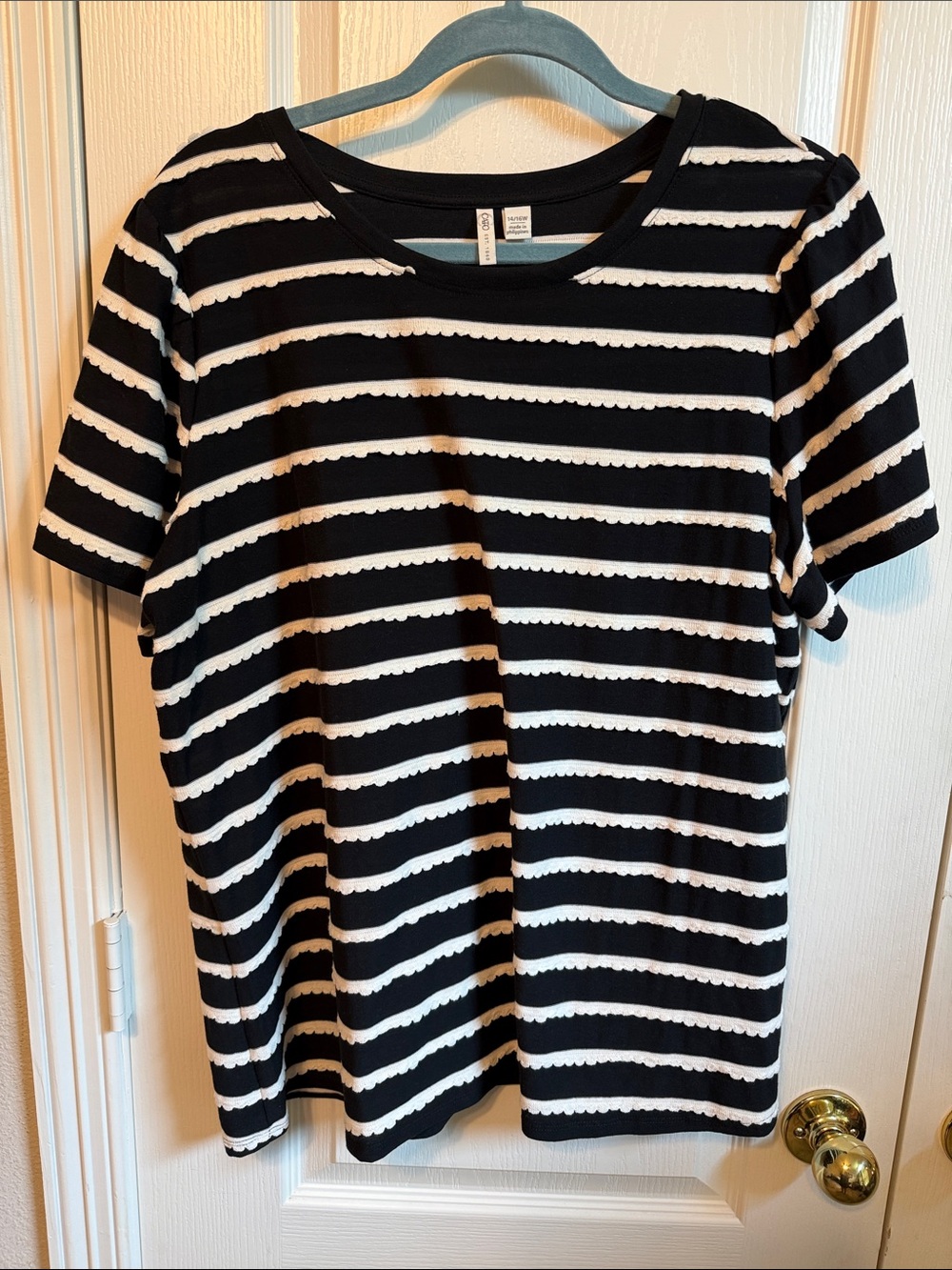 Cato Black & Aqua Striped Tee